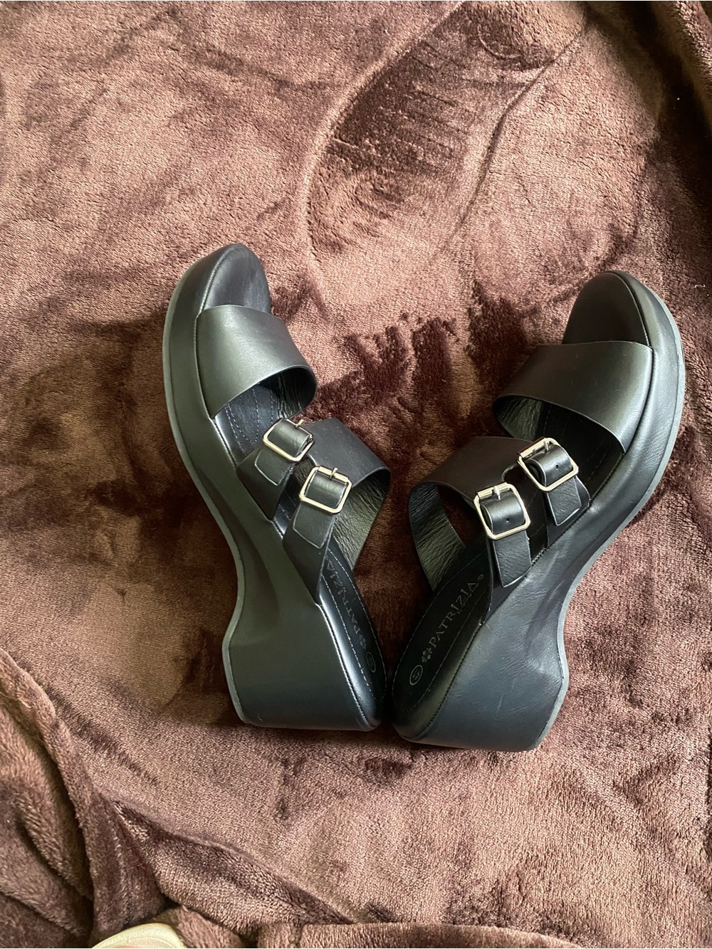 Black Platform Slide Sandals with Buckle Straps